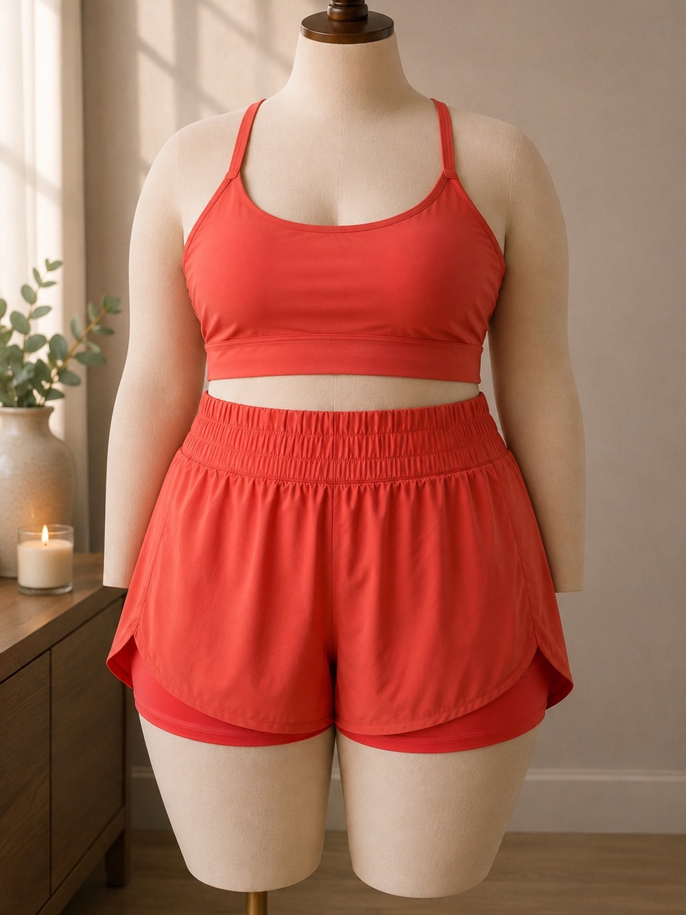 Gilly Hicks Hollister Orange Athletic 2-Piece Set XXL Sports Bra Shorts